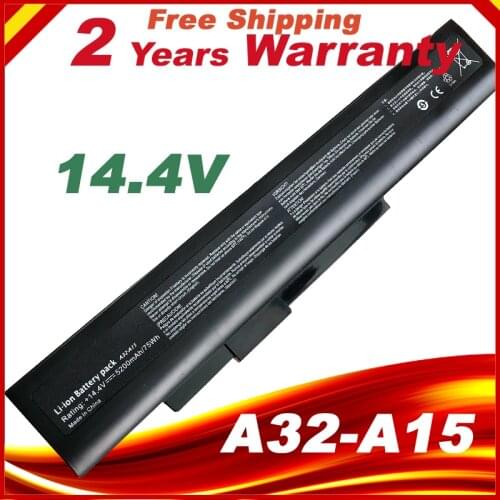 8 Cells 14.4V 4400mAh Laptop battery for Notebooks: DNS A15HC battery A42-A15 free fast shipping