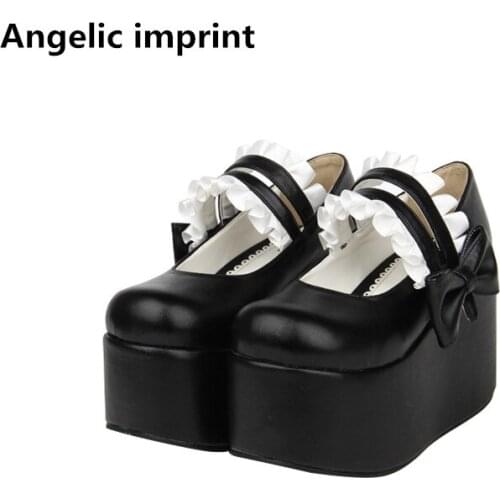 Angelic imprint woman mori girl lolita cosplay shoes lady super high wedges heels pumps women princess dress shoes lacework 10cm