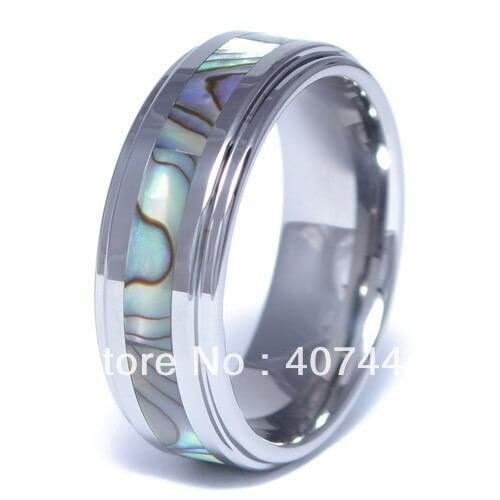 Free Shipping Cheap Price USA Russia Brazil Hot Sales 8mm Mens Abalone Inlayed Tungsten Carbide Wedding Ring US sizes 6-13