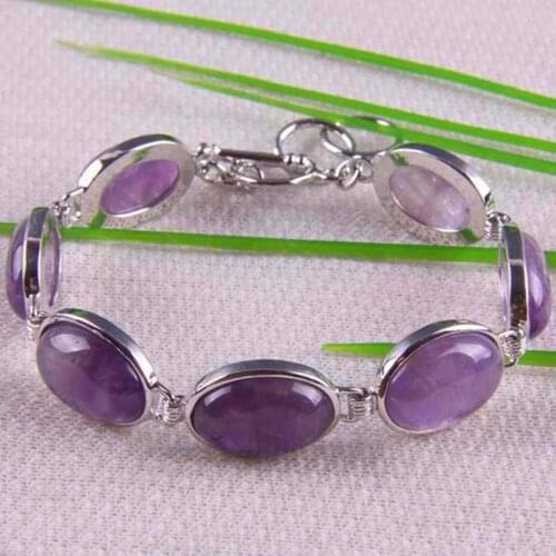 Purple Crystal Beads GEM Bracelet Bangle 8 Inch Jewelry G051