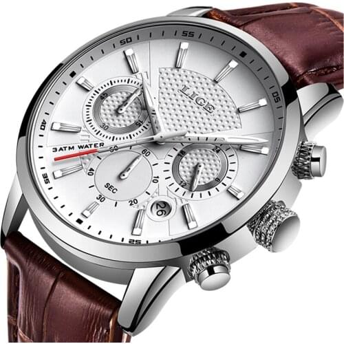 2021 New Mens Watches LIGE Top Brand Leather Chronograph Waterproof Sport Automatic Date Quartz Watch For Men Relogio Masculino