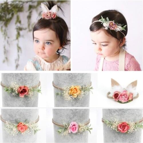 Baby Headband Flower Hairband Newborn Photography Prop Infantil Shoot Accessories Baby Photo Ornaments Nylon Garland Many Colors