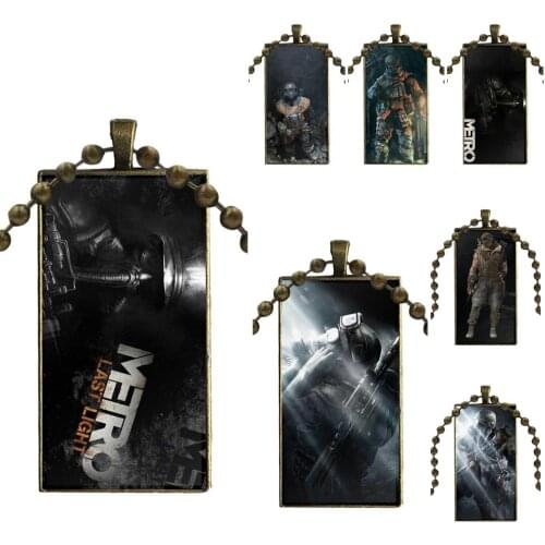 For Women Girls Glass Cabochon Choker Pendant Rectangle Necklace Bronze Color Jewelry Metro Last Light Geek