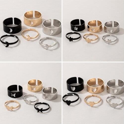 Docona Bohemian Star Moon Colorful Rings for Women Men 2021 New Trendy Hollow Heart Butterfly Lover Couple Ring Wedding Jewelry