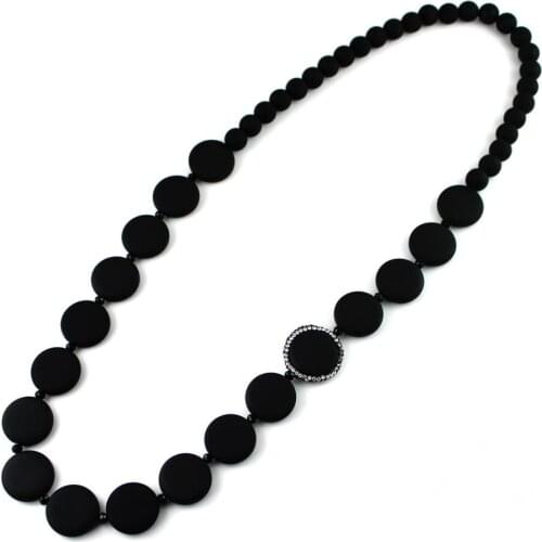 Elegant Rubber beads Button Chain Fashion Winter Jewelry Pendants Long Sweater necklace