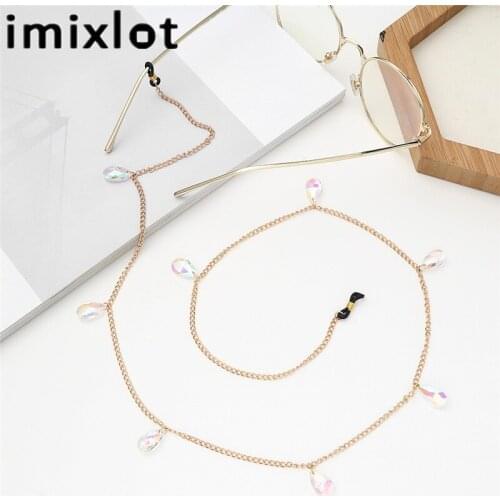 Imixlot Creative Personality Crystal Teardrop Link Chain for Women Girls Charm Sunglasses Chain Anti-lost Hanging Lanyard