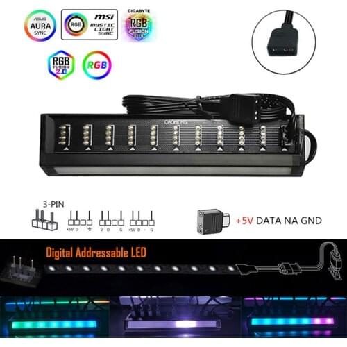 C.m Fluid DIY 1 To 10 +5VD G ARGB (3PIN) Hubs LED RGB Expand Extend Light Strip External Device Computer Components