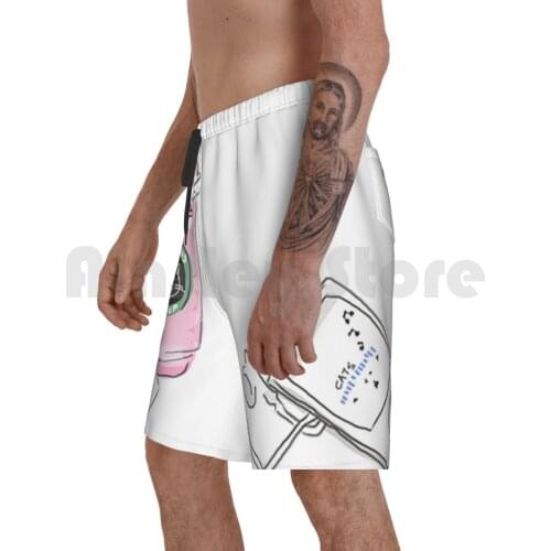 Cats , & Music Beach Shorts Men Beach Pants Swim Trunks Cat Kitten Cute Pink White Pretty Girly Girls Frappuccino