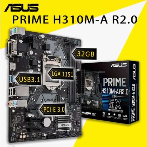 LGA 1151 Asus PRIME H310M-A R2.0 Motherboard Support 8th-Gen Core i7/i5/i3 DDR4 32GB PCI-E 3.0 M.2 VGA HIFI Intel H310 Placa-mãe