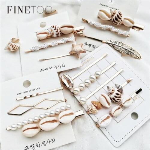 Fashion Conch Cowrie Shell Hair Pins Pearl Barrette Hair Clips for Women Girls Sea Shell Hair Accessories for Wedding