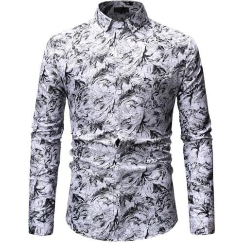 Tops M-3Xl 2021 Spring New Mens Floral Printed Shirts Male Slim Fit Long Sleeve T Shirts Men Flower Print Shirt