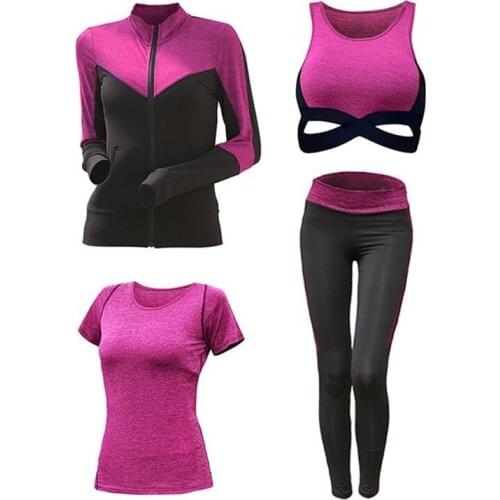 New Womens Sportwear Solid Yoga Sport Suit Breathable Gym Set Female Bra T-shirt Shorts Pants Workout Fitness Clothes Tracksuit