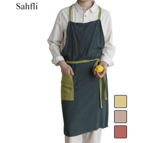 The New Summer Japanese-style Cotton Overalls Come with Hand-wiping Area Adult Solid Color Sleeveless Apron and Shoulder Straps