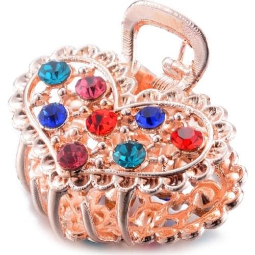Wholesale Price Gold Color Metal Heart Hair Claws Ornaments Colorful Rhinestone Small Crab Clip Girls Gifts Women Hair Jewelry