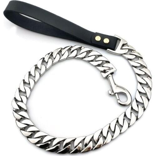 Wholesale Custom Logo Heavy Duty Rose Stainless Steel Gold Cuban Link Handle Clip Large Pet Dog Chain Collar And Leashes