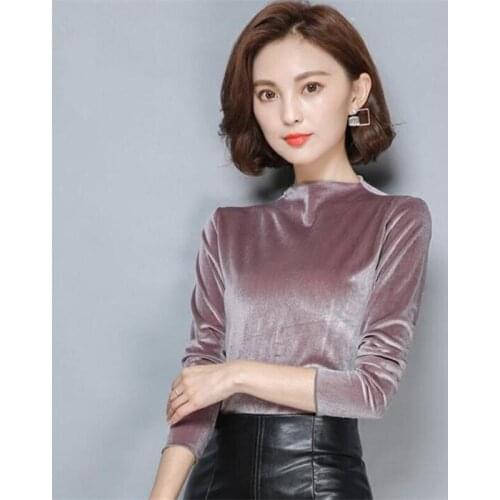 2020 Autumn Casual Slim Sexy Velvet Blouse,plus size M-6XL 7XL turtleneck warm winter velvet shirt,fashion office Velour blouse