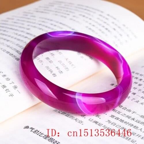Genuine Natural Chalcedony Agate Violet Bangle Bracelet Fashion Charm Jewellery Accessories Hand-Carved Amulet Gifts Women Men