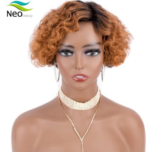 Pixie Cut Side Part Lace Wig Short Curly Human Hair Wigs T/b30 Ombre Human Hair Wigs Brazilian Remy Hair No Tangle No Shedding
