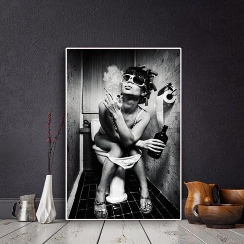 Sexy Woman on Toilet Wall Posters And Print Woman With Cigarette Pop Art Canvas Black And White Canvs Prints For Home Wall Decor