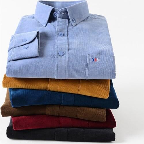 Plus Size 5XL NEW Mens Casual Corduroy Shirts100% Cotton Long Sleeved For Male Shirt Solid Regular Fit Comfortable Clothes