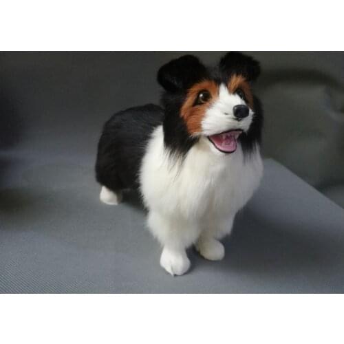 Real life toy large 24x19cm white-black border collie model polyethylene&furs shepherd dog decoration props ,model gift d0187