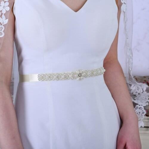 S155 Pearls Crystal Thin Waist Sash Bridal Bridesmaid Wedding Dress Accessories Bride Dresses Belts Women Luxurious Prom Belt