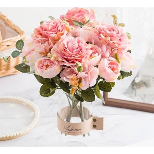 Silk Rose Peony Artificial Flowers Bouquet High Quality Vase for Home Decor Christmas Wedding Bridal Accessories Clearance