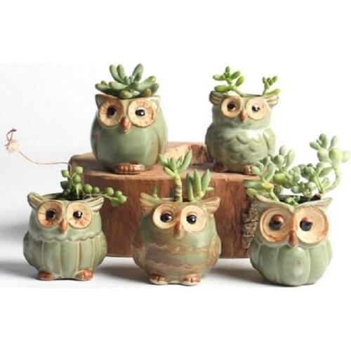 Owl Design Handmade 5 Piece Flower Pot Set