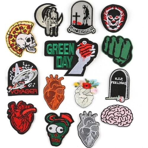 Horror Punk Style Clothes Patch Tombstone Heart Brain Skull Embroidered Diy Decals