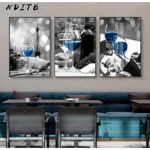 Wine Drink Food Canvas Wall Art Print Painting Nordic Black White Kitchen Poster Dinning Room Picture for Restaurant Decoration