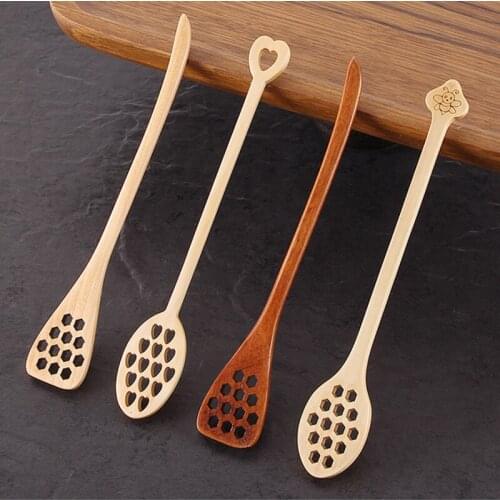Hollow Out Wood Honey Coffee Spoon Stirring Stick Honey Stick By Honey Jar Long Handle Stick Mixer Shaker 18.8cm