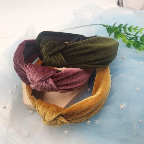 Autumn Winter Handmade Solid Color Twisted Knot Velvet Headbands For Women Girls Cross Bow Hair hoop Headwear Hair Accessories