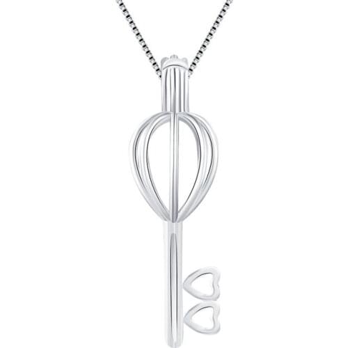 CLUCI 3pcs Key Heart 925 Sterling Silver Jewelry Wish Pearl Cage Pendant Gift for Women Choker Pearl Pendant Locket SC005SB
