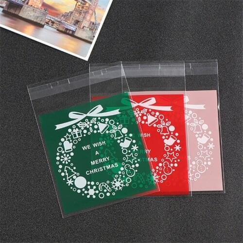 100Pcs Food Grade Plastic Candy Bags Party Supplies Christmas Cookie Gift Bags Biscuits Snack Baking Self-Adhesive Packaging Bag