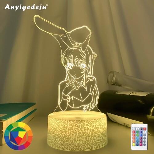 3D Illusion Led Nightlights ANIME Light Lamp Multi Color Changing Lampara BUNNY GIRL SENPAI MAI SAKURAJIMA KAWAII For Xmas Gift