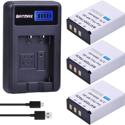 3Pcs 3.7V 2000mAh NP-85 NP 85 Camera Battery + LCD USB Charger for Fujifilm FinePix S1 SL240 SL260 SL280 SL300 SL305 SL1000
