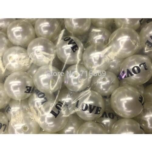 Free ship 25mm 200pcs/lots cream white faux pears beads pave love letter plastic pearl beads