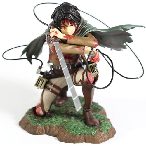 Free shipping Attack On Titan Figure Anime Captain Levi Ackerman Squat Combat Posture Battle Scene PVC Action Collectible Toy