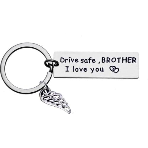 Brother Keyring Best Friends Gifts Drive Safe Brother I Love You Engraved Keychain Wing Charms ey Rings Chains Birthday Presents