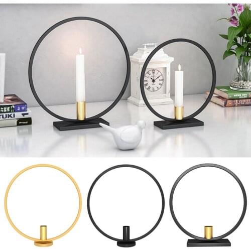Black/Gold Metal Iron Candle Holders Home Decor Crafts Candlestick Round Geometric Candle Rack Home Party Table Decoration