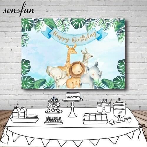 Sensfun Safari Jungle Party Backdrops For Photo Studio Cartoon Baby Shower Newborn Kids 1st Birthday Photogarphy Backgrounds