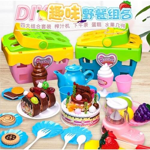 Kids Cutting Fruits Vegetables Pretend Play Kitchen Toys Fruit Basket Safety Food Sets Educational Christmas Toy for Children
