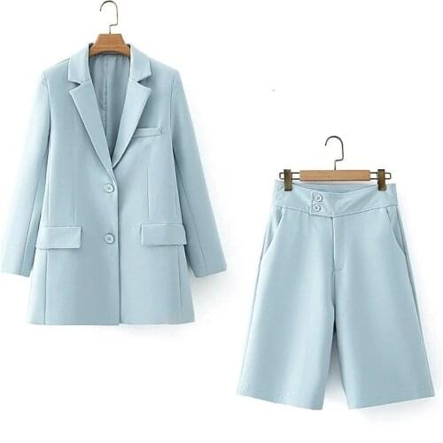 Elegant women blue blazer suits fashion ladies slim long blazers casual female chic jacket set cute girls stylish suit