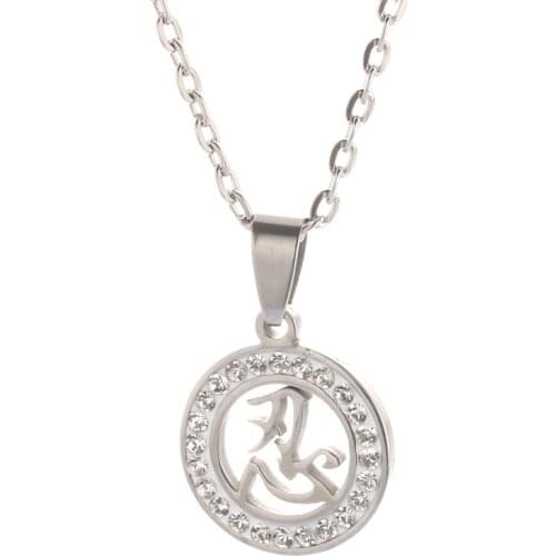 Glamour Fashion Chinese Character Ninja Crystal Pendant Stainless Steel Necklace Jewelry