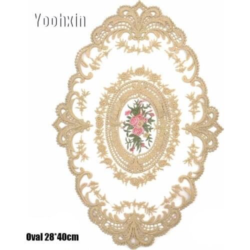 HOT Brown Lace oval Embroidery table place mat Christmas gift pad Napkin placemat cup coaster doily kitchen tableware decor