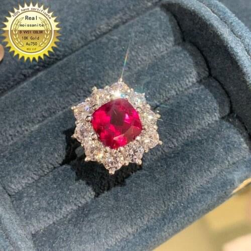 10K Gold ring Lab Created 3ct Ruby and 1.5ct Moissanite Diamond Ring With national certificate Ru-006