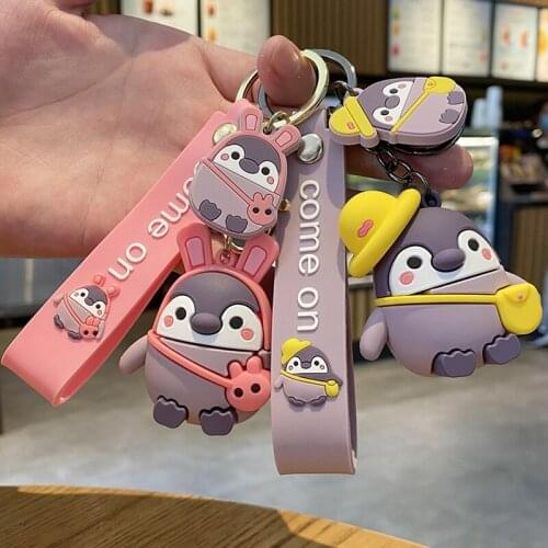 Creative Sweet Cartoon Cute Penguin Bell Keychain Key Holder Car Key Chain Key Ring Backpack Schoolbag Hanging Accessories Gift