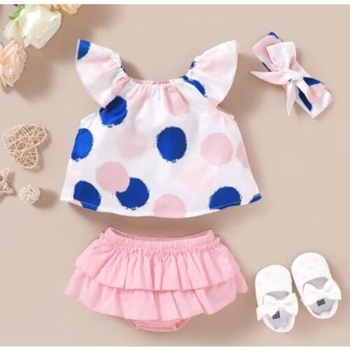 3Pcs Baby Girl Summer Outfits, Off Shoulder Sleeveless Tops + Ruffle Bloomer Shorts + Headband Set 2021