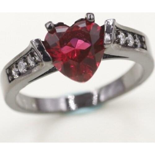 Fashion CZ Flower Shiny Red Ring Red Garnet Women Charming Engagement Jewelry Black Gold Filled Promise Rings HJ04