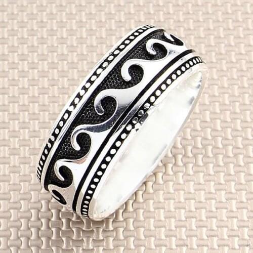 Sea Wave Men Silver Bands Ring Wedding Ring Engagement Silver Spinner Ring Made in Turkey Solid 925 Sterling Silver
